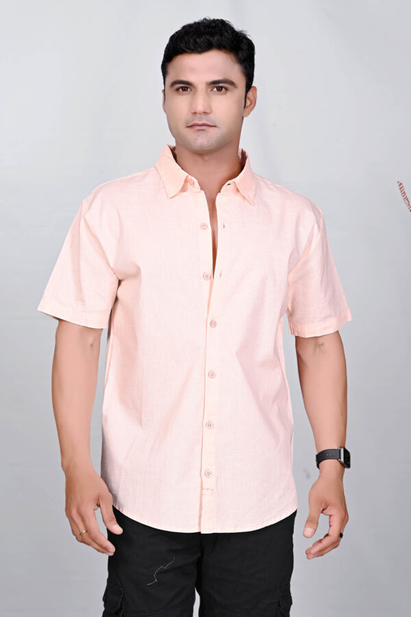 Peach Whisper Linen-Cotton Blend Shirt